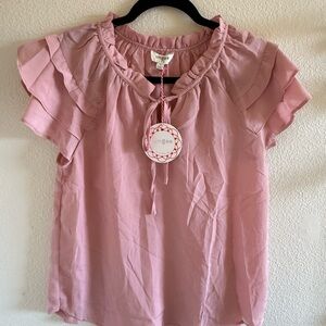 Umgee Blush Ruffle Sleeve Blouse